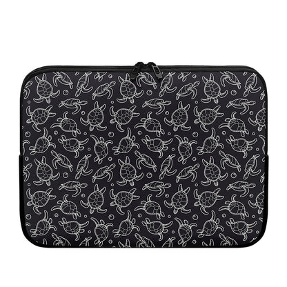 Black And White Sea Turtle Pattern Print Laptop Sleeve