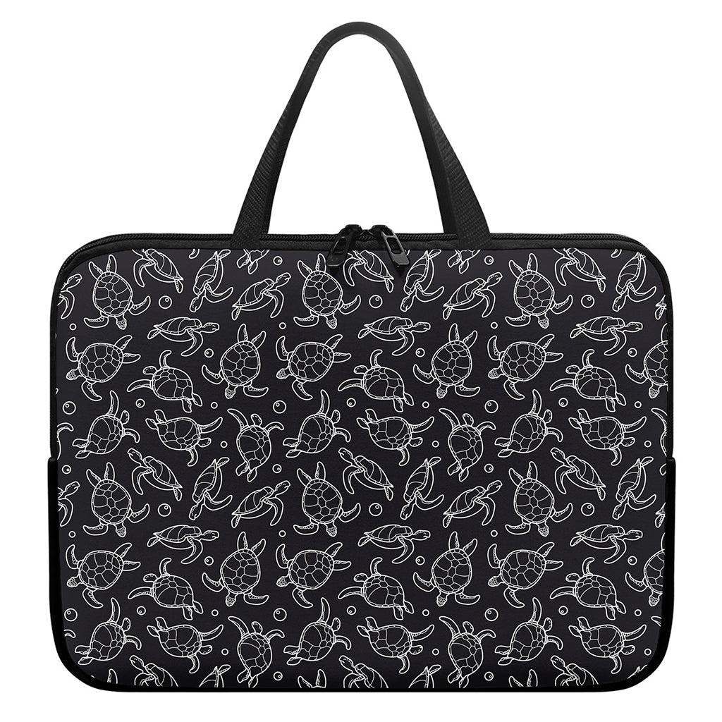 Black And White Sea Turtle Pattern Print Laptop Sleeve With Handle