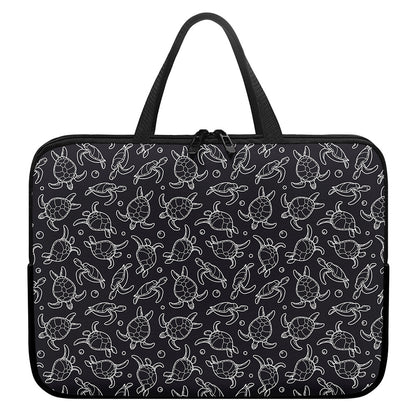 Black And White Sea Turtle Pattern Print Laptop Sleeve With Handle