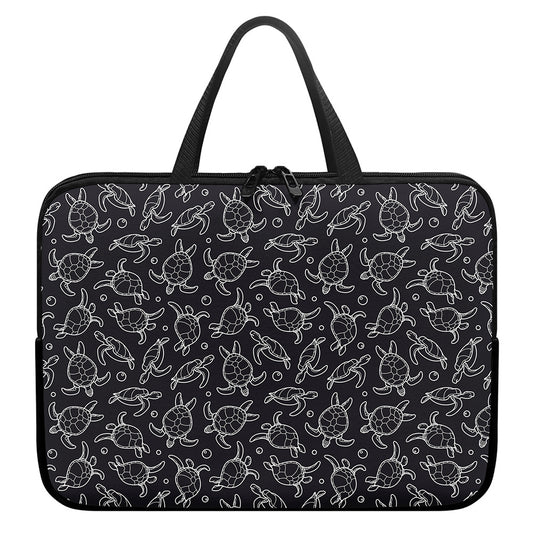 Black And White Sea Turtle Pattern Print Laptop Sleeve With Handle
