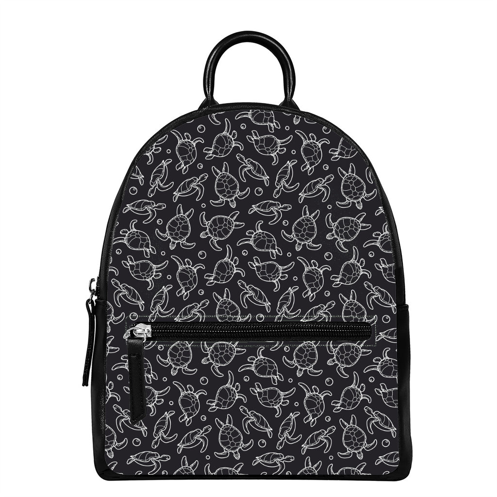 Black And White Sea Turtle Pattern Print Leather Backpack
