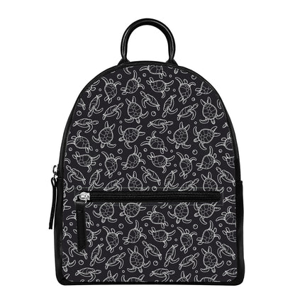 Black And White Sea Turtle Pattern Print Leather Backpack