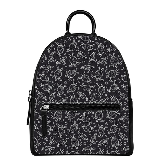 Black And White Sea Turtle Pattern Print Leather Backpack