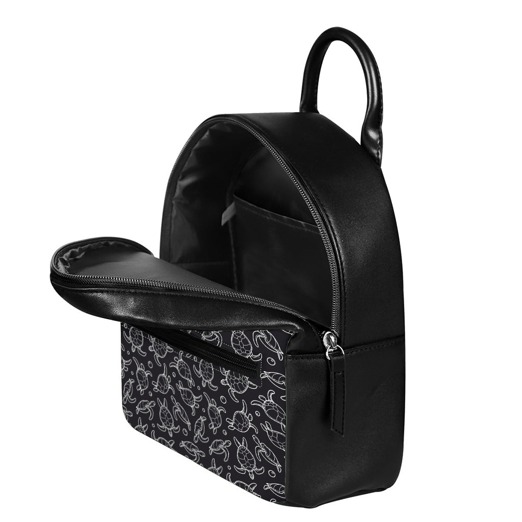 Black And White Sea Turtle Pattern Print Leather Backpack