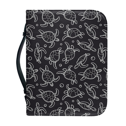 Black And White Sea Turtle Pattern Print Leather Bible Cover