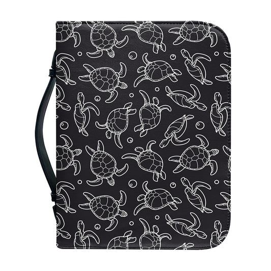 Black And White Sea Turtle Pattern Print Leather Bible Cover