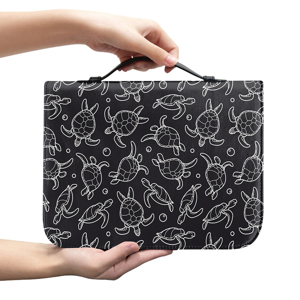 Black And White Sea Turtle Pattern Print Leather Bible Cover