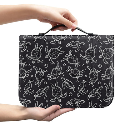 Black And White Sea Turtle Pattern Print Leather Bible Cover