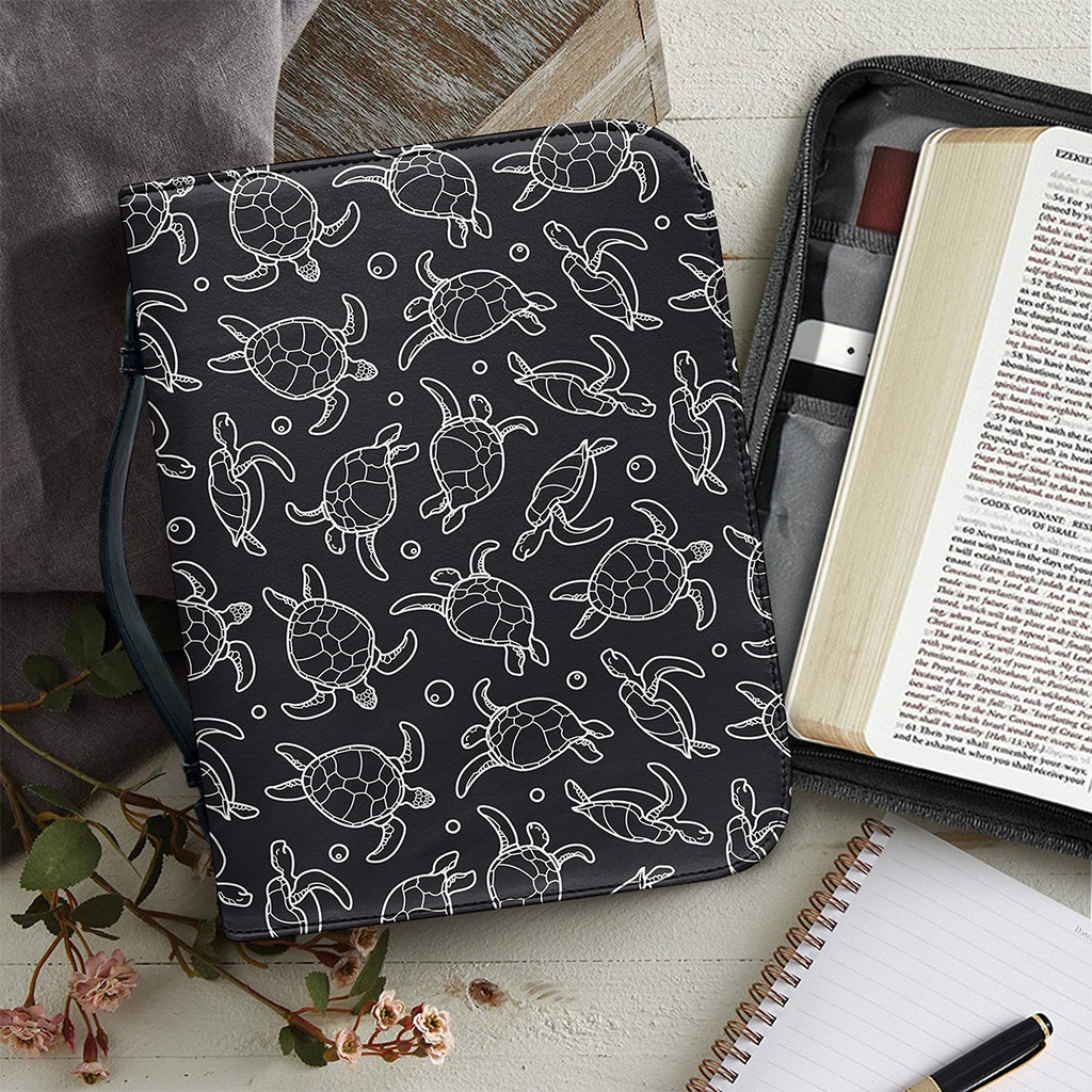 Black And White Sea Turtle Pattern Print Leather Bible Cover