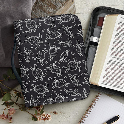Black And White Sea Turtle Pattern Print Leather Bible Cover