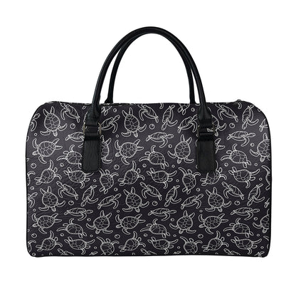 Black And White Sea Turtle Pattern Print Leather Duffle Bag