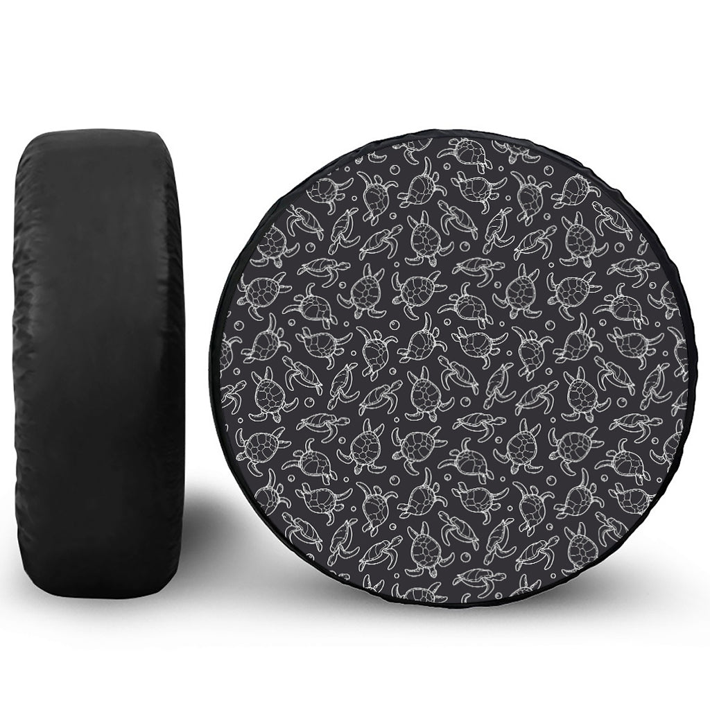 Black And White Sea Turtle Pattern Print Leather Spare Tire Cover