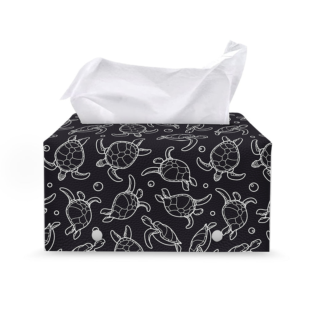 Black And White Sea Turtle Pattern Print Leather Tissue Box Cover