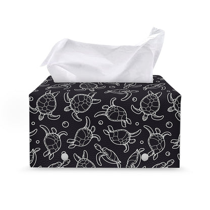 Black And White Sea Turtle Pattern Print Leather Tissue Box Cover