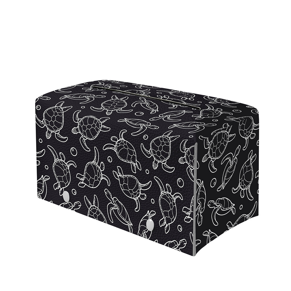 Black And White Sea Turtle Pattern Print Leather Tissue Box Cover