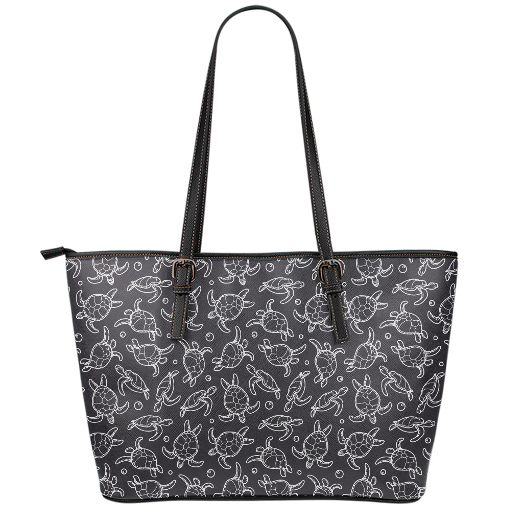 Black And White Sea Turtle Pattern Print Leather Tote Bag