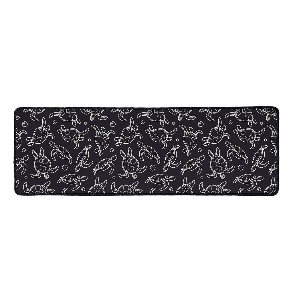 Black And White Sea Turtle Pattern Print Long Kitchen Mat