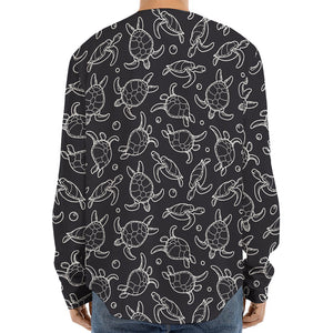 Black And White Sea Turtle Pattern Print Long Sleeve Baseball Jersey