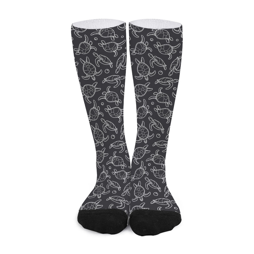 Black And White Sea Turtle Pattern Print Long Socks