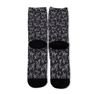 Black And White Sea Turtle Pattern Print Long Socks