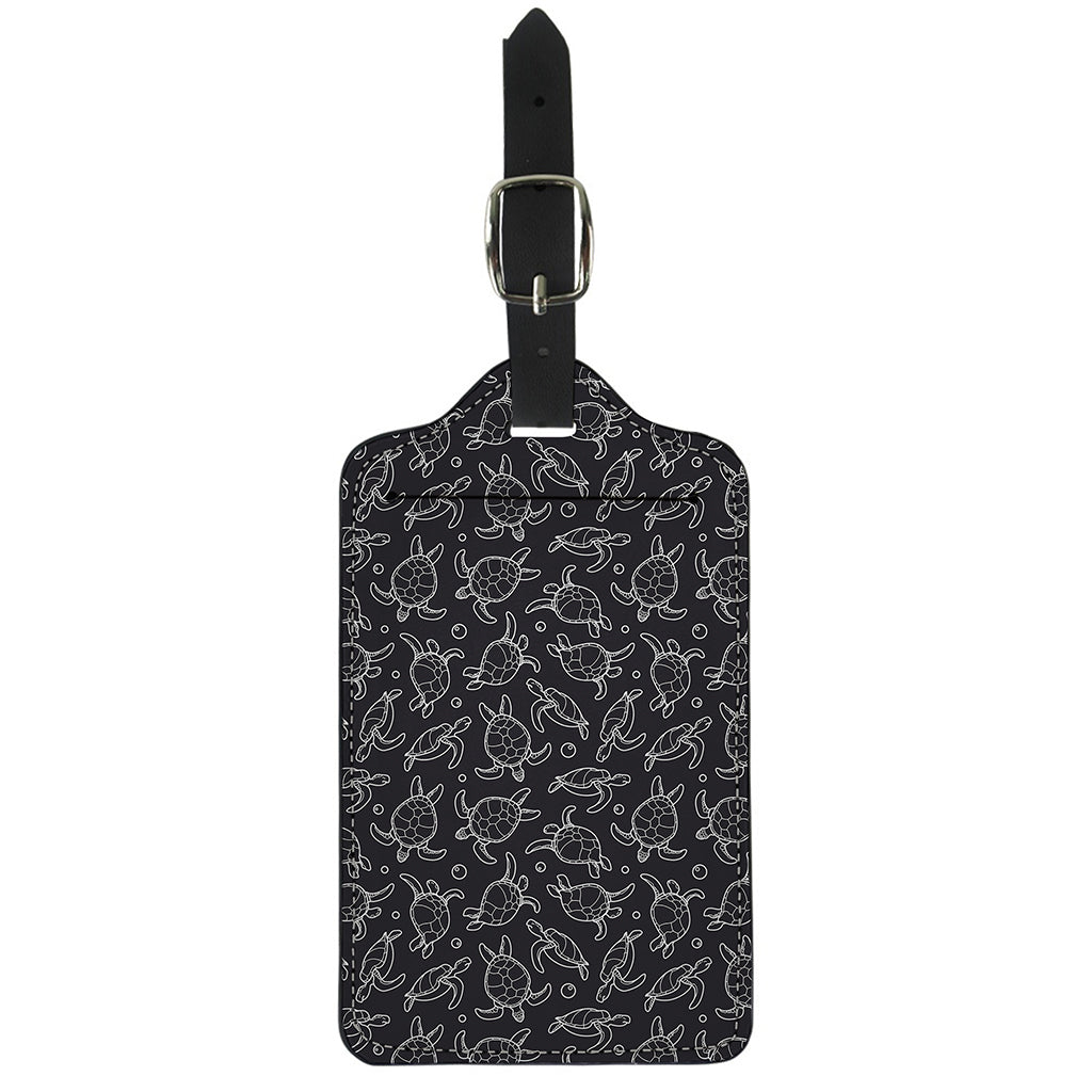 Black And White Sea Turtle Pattern Print Luggage Tag