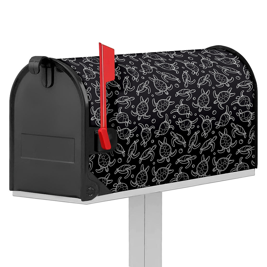 Black And White Sea Turtle Pattern Print Mailbox Cover