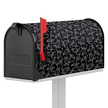 Black And White Sea Turtle Pattern Print Mailbox Cover