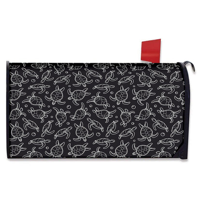 Black And White Sea Turtle Pattern Print Mailbox Cover