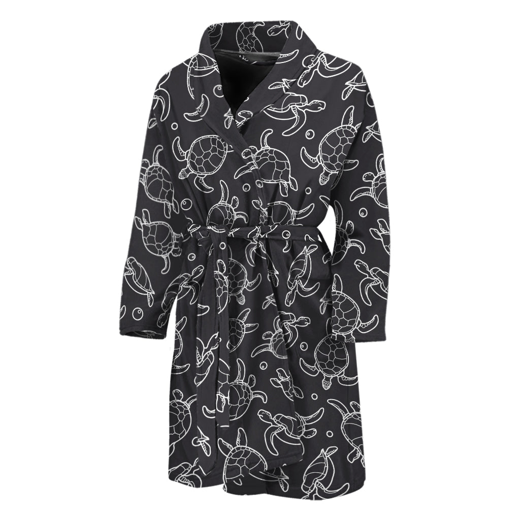 Black And White Sea Turtle Pattern Print Men's Bathrobe