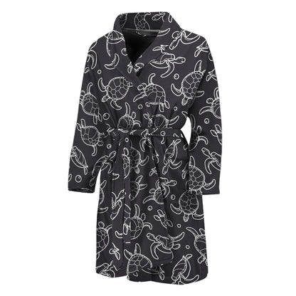 Black And White Sea Turtle Pattern Print Men's Bathrobe