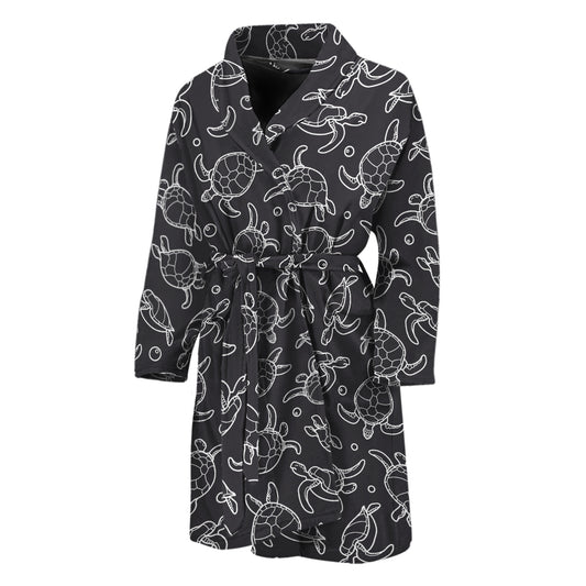 Black And White Sea Turtle Pattern Print Men's Bathrobe