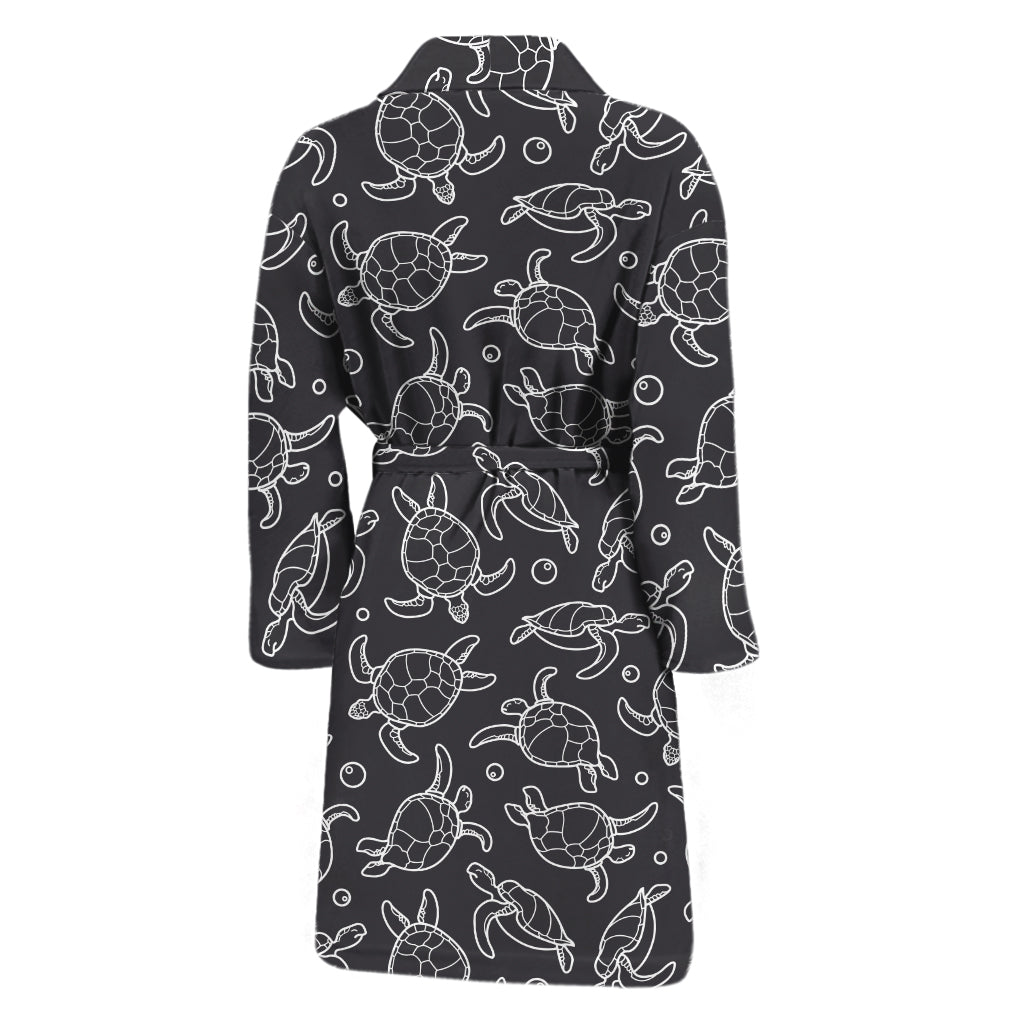 Black And White Sea Turtle Pattern Print Men's Bathrobe