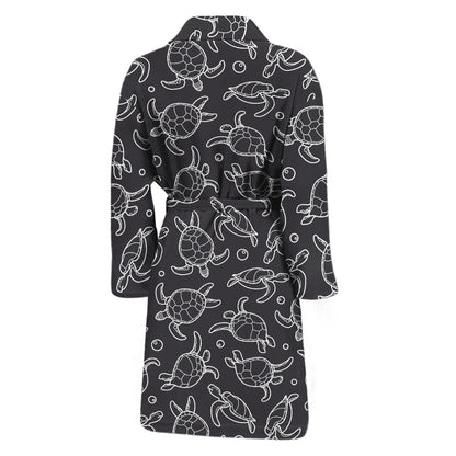 Black And White Sea Turtle Pattern Print Men's Bathrobe