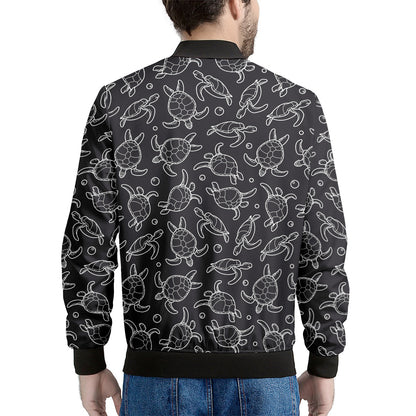 Black And White Sea Turtle Pattern Print Men's Bomber Jacket