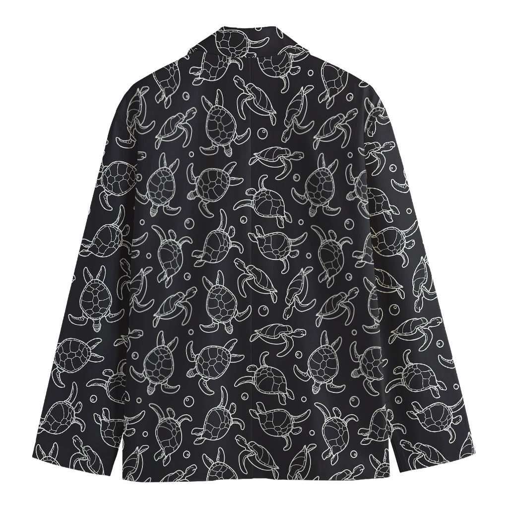 Black And White Sea Turtle Pattern Print Men's Cotton Blazer