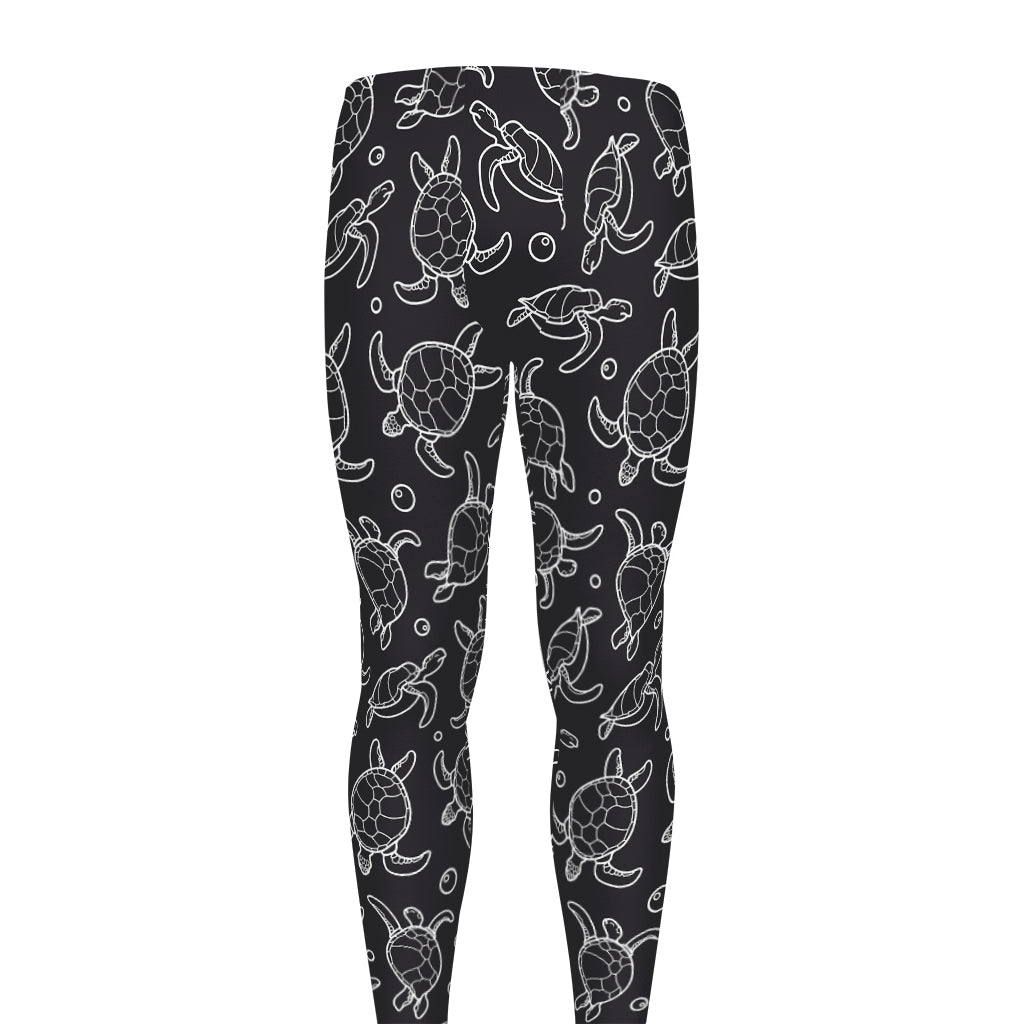 Black And White Sea Turtle Pattern Print Men's leggings