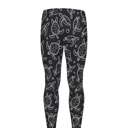 Black And White Sea Turtle Pattern Print Men's leggings