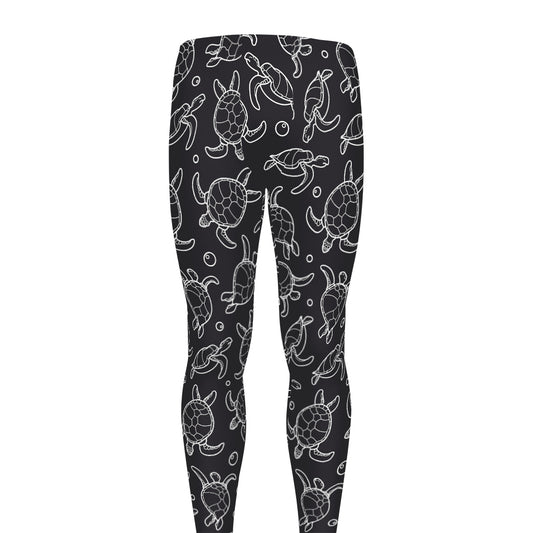 Black And White Sea Turtle Pattern Print Men's leggings