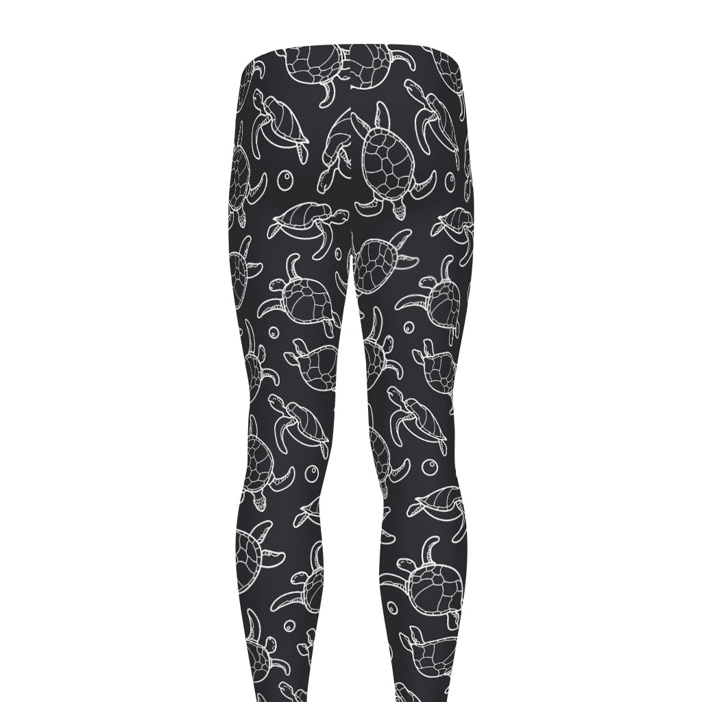 Black And White Sea Turtle Pattern Print Men's leggings