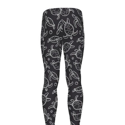 Black And White Sea Turtle Pattern Print Men's leggings
