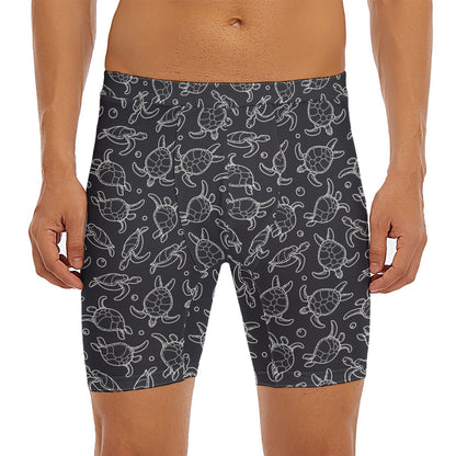 Black And White Sea Turtle Pattern Print Men's Long Boxer Briefs