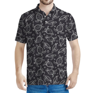 Black And White Sea Turtle Pattern Print Men's Polo Shirt