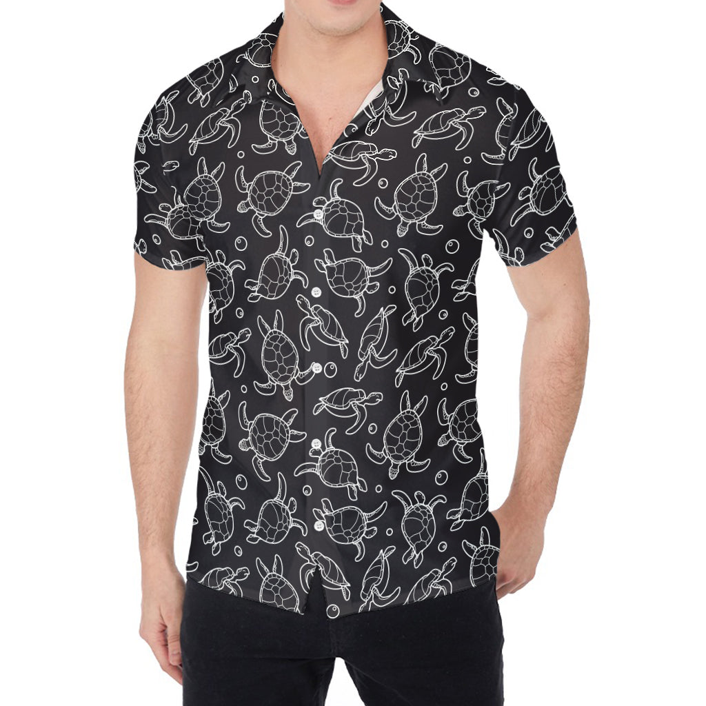 Black And White Sea Turtle Pattern Print Men's Shirt