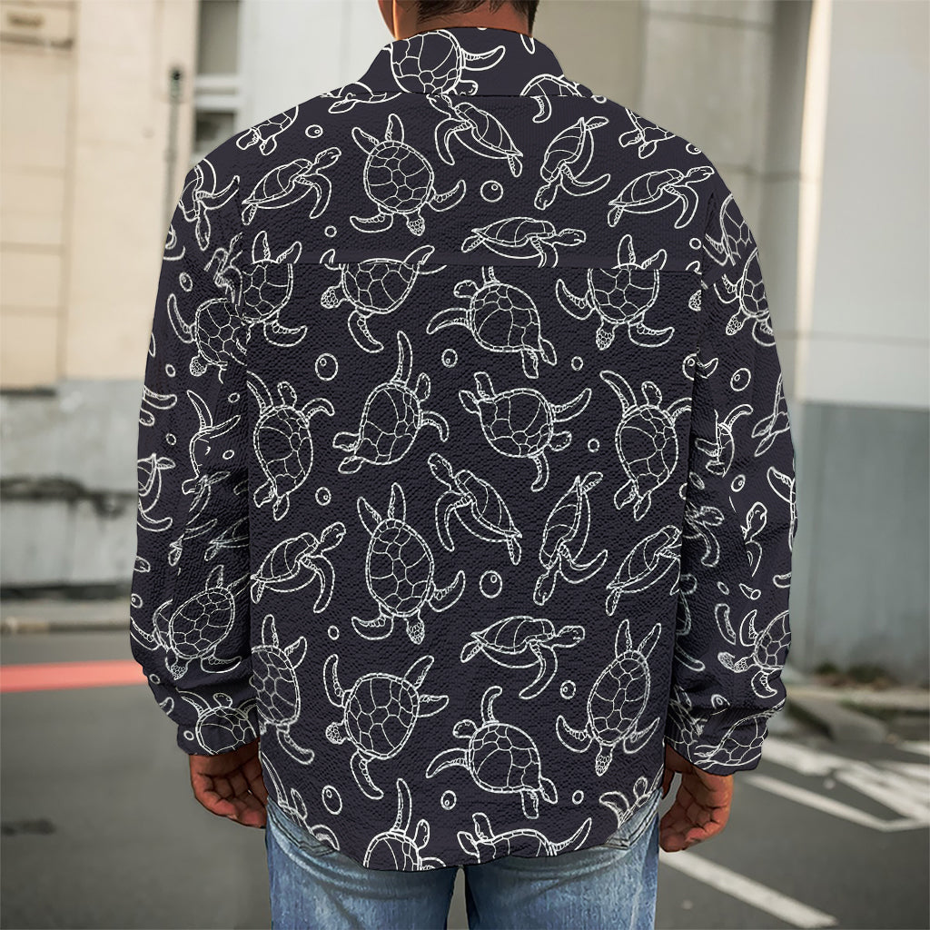 Black And White Sea Turtle Pattern Print Men's Shirt Jacket