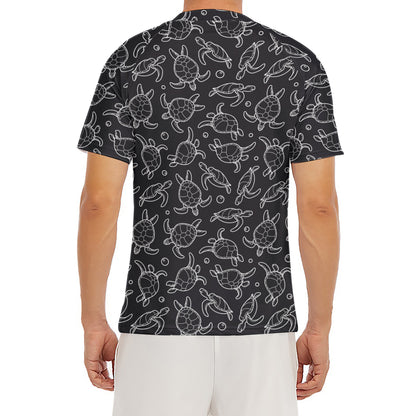 Black And White Sea Turtle Pattern Print Men's Short Sleeve Rash Guard