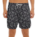 Black And White Sea Turtle Pattern Print Men's Split Running Shorts