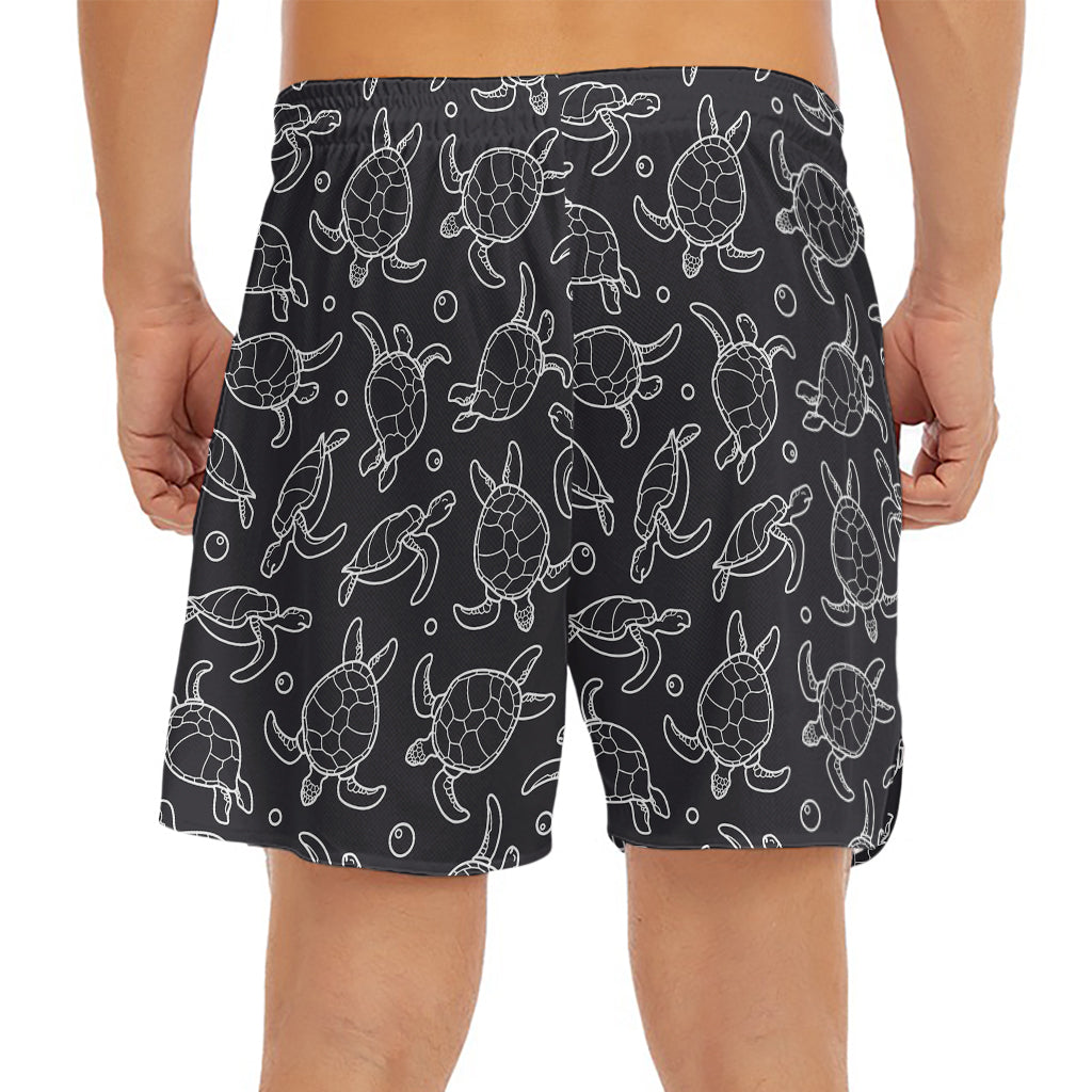 Black And White Sea Turtle Pattern Print Men's Split Running Shorts