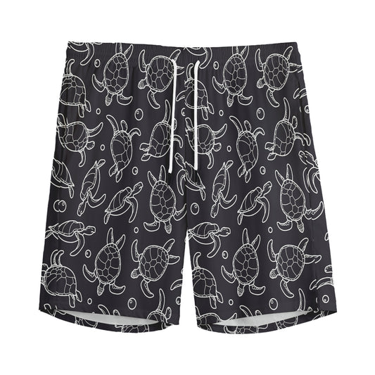 Black And White Sea Turtle Pattern Print Men's Sports Shorts