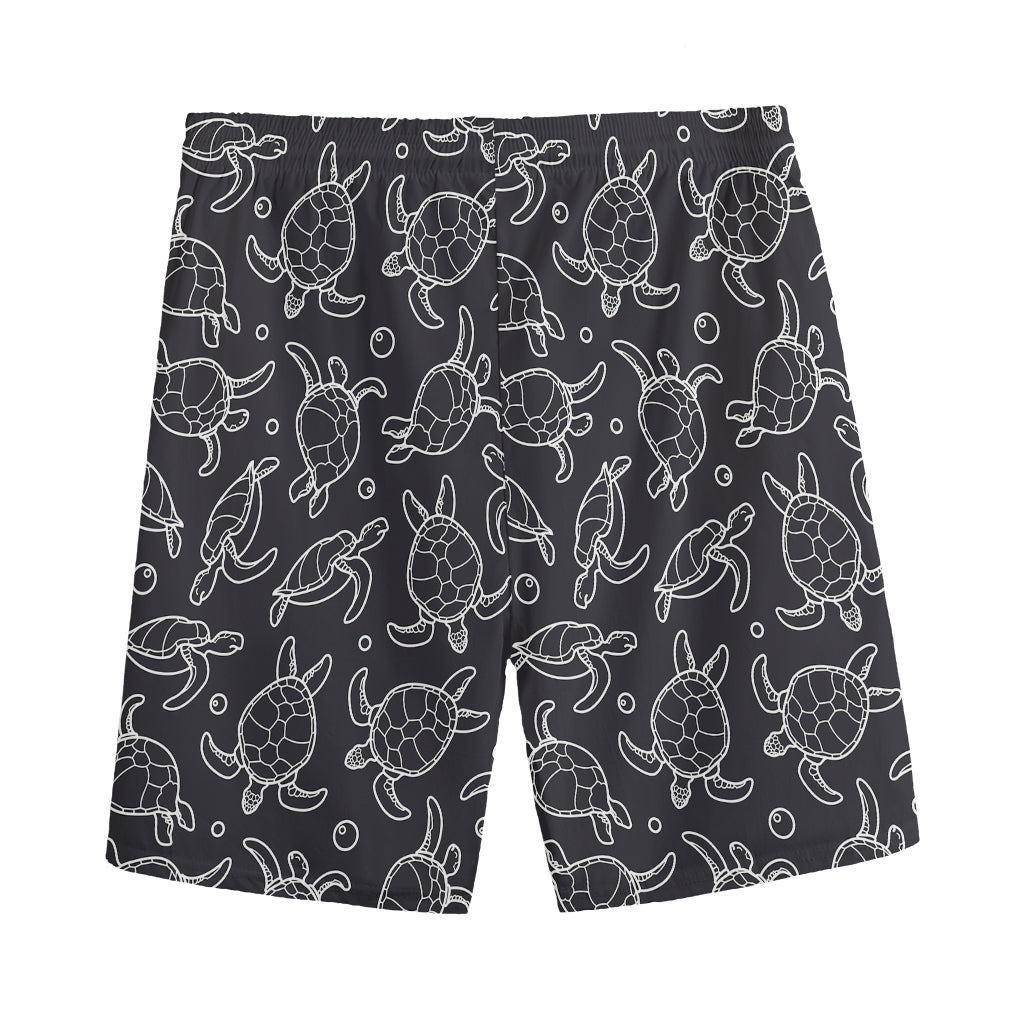 Black And White Sea Turtle Pattern Print Men's Sports Shorts