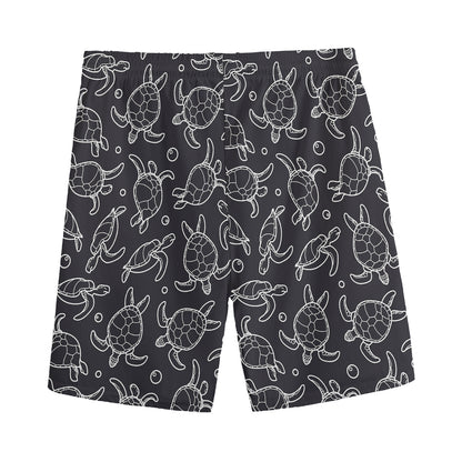 Black And White Sea Turtle Pattern Print Men's Sports Shorts